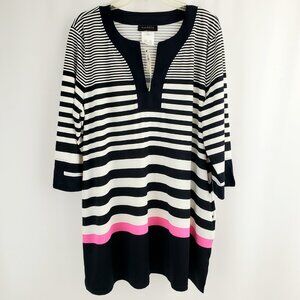 Talbots Miraclesuit Cover-Up Size 1X Stripes Black White Pink Pockets UPF 50+